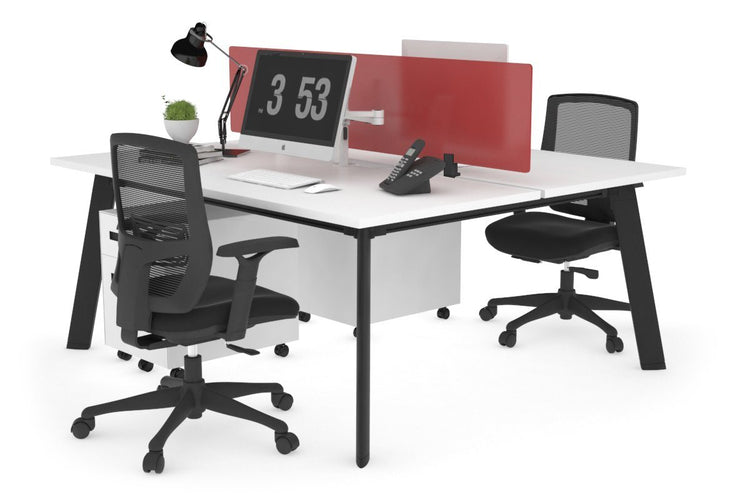 Switch - 2 Person Workstation Black Frame [1800L x 800W with Cable Scallop] Jasonl white red perspex (400H x 1500W) 