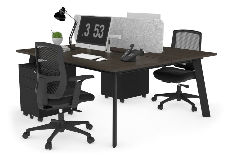 Switch - 2 Person Workstation Black Frame [1800L x 800W with Cable Scallop]-dark oak light grey acoustic panel (400H x 1600W) 