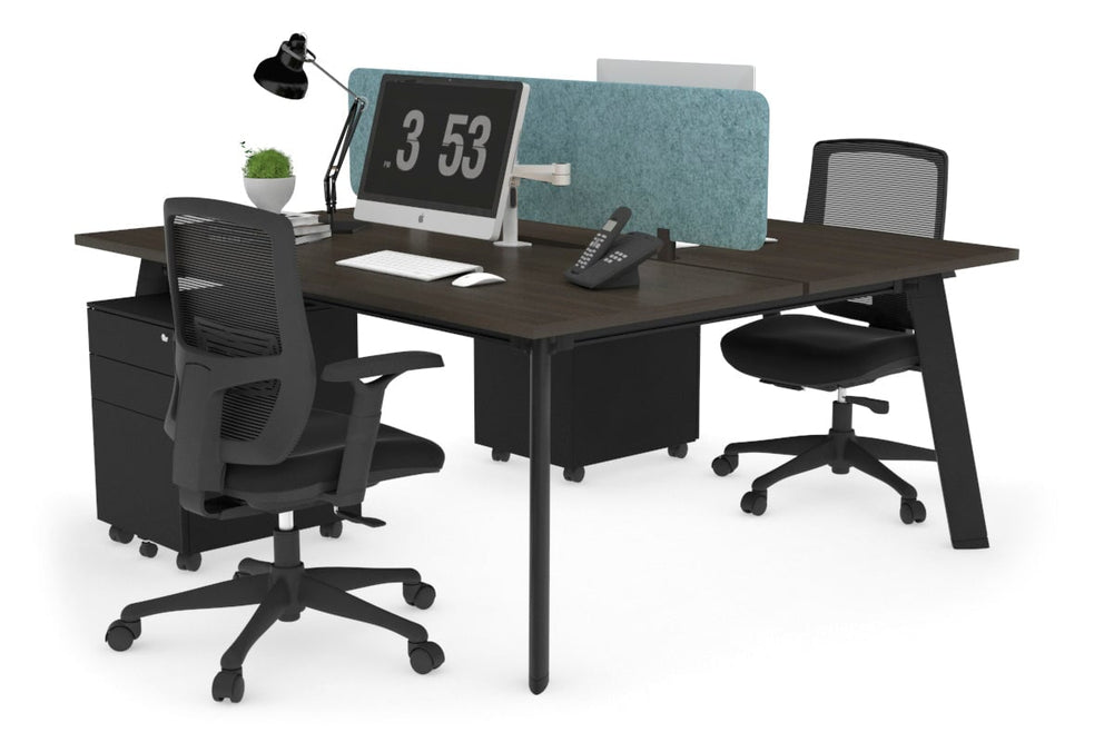 Switch - 2 Person Workstation Black Frame [1800L x 800W with Cable Scallop]-dark oak blue acoustic panel (400H x 1600W) 