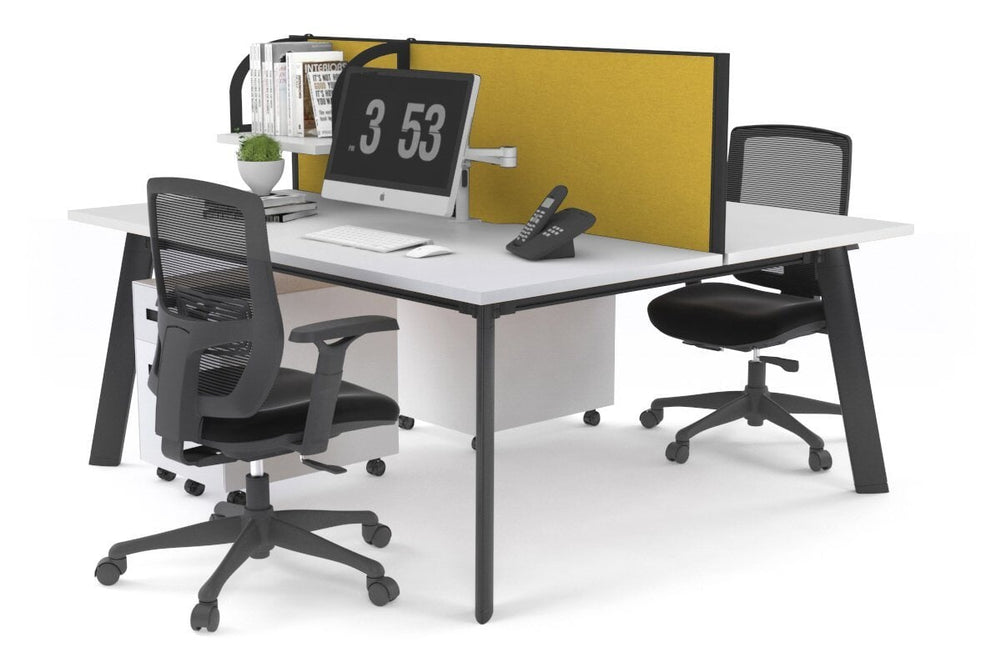 Switch - 2 Person Workstation Black Frame [1800L x 800W with Cable Scallop]-white mustard yellow (500H x 1800W) 
