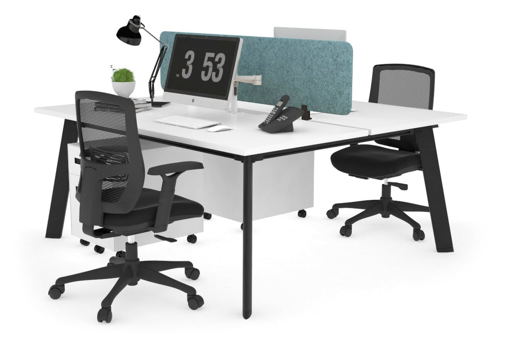 Switch - 2 Person Workstation Black Frame [1800L x 800W with Cable Scallop]-white blue acoustic panel (400H x 1600W) 