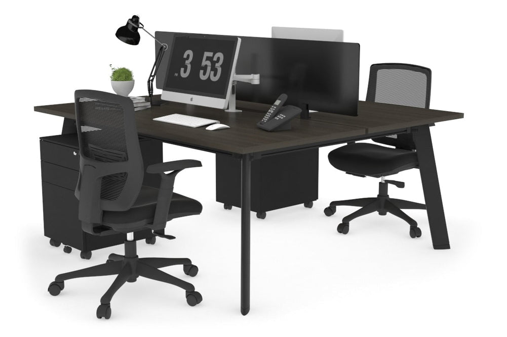 Switch - 2 Person Workstation Black Frame [1800L x 800W with Cable Scallop]-dark oak black perspex (400H x 1500W) 