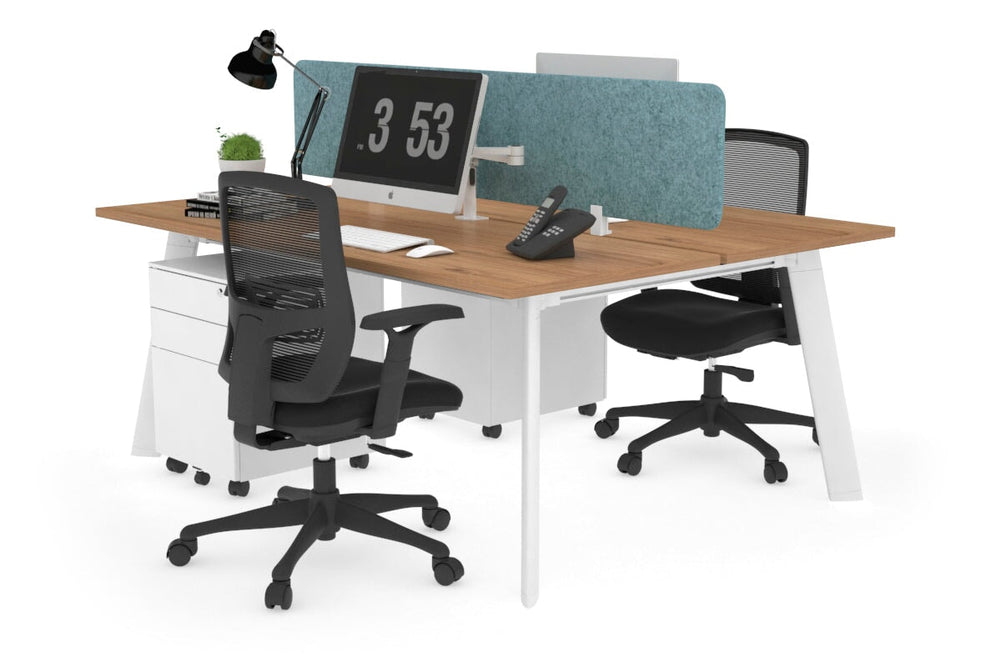 Switch - 2 Person Workstation White Frame [1200L x 700W]-salvage oak blue acoustic panel (400H x 1200W) 