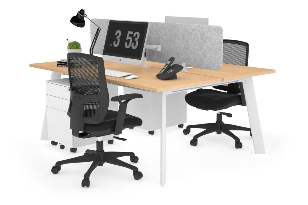 Switch - 2 Person Workstation White Frame [1200L x 700W]-maple light grey acoustic panel (400H x 1200W) 
