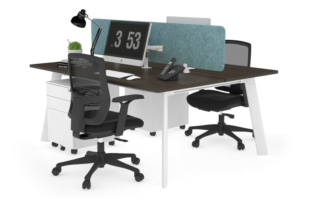 Switch - 2 Person Workstation White Frame [1200L x 700W]-dark oak blue acoustic panel (400H x 1200W) 