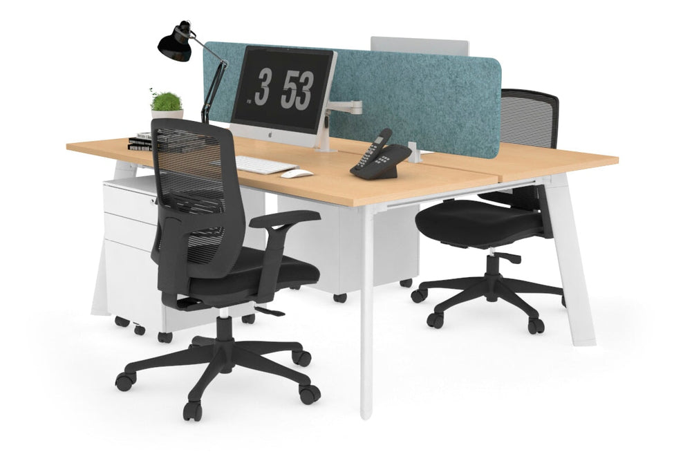 Switch - 2 Person Workstation White Frame [1200L x 700W]-maple blue acoustic panel (400H x 1200W) 