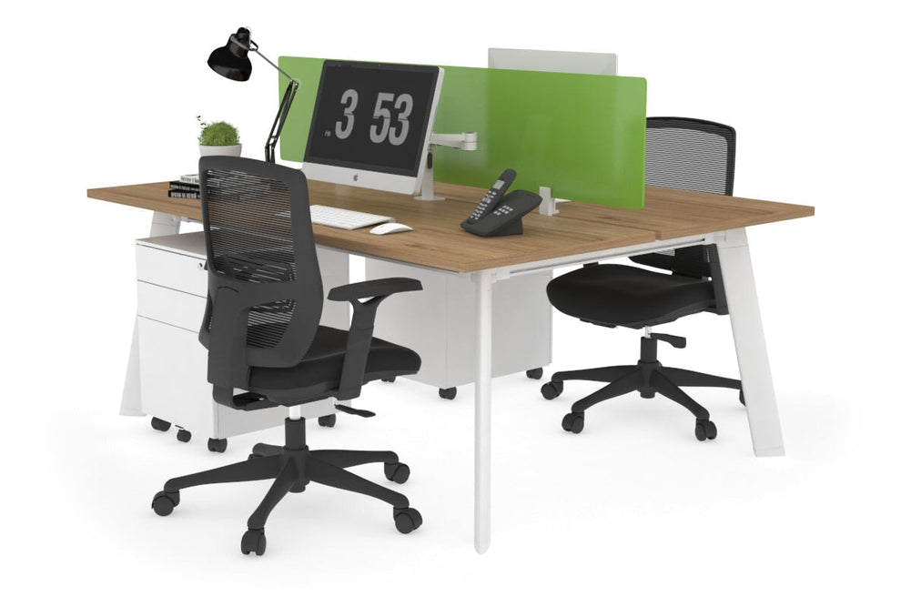 Switch - 2 Person Workstation White Frame [1200L x 700W]-salvage oak green perspex (400H x 800W) 