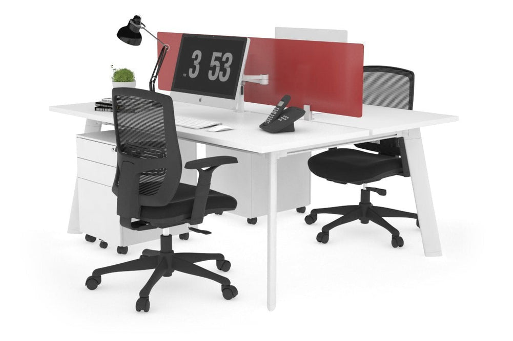 Switch - 2 Person Workstation White Frame [1200L x 700W]-white red perspex (400H x 800W) 