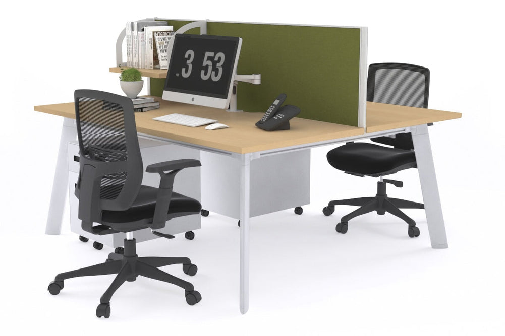Switch - 2 Person Workstation White Frame [1200L x 700W]-maple green moss (500H x 1200W) 