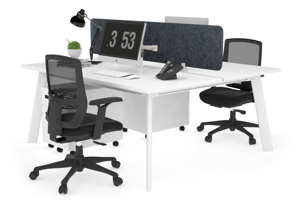 Switch - 2 Person Workstation White Frame [1200L x 800W with Cable Scallop]-white dark grey acoustic panel (400H x 1200W) 