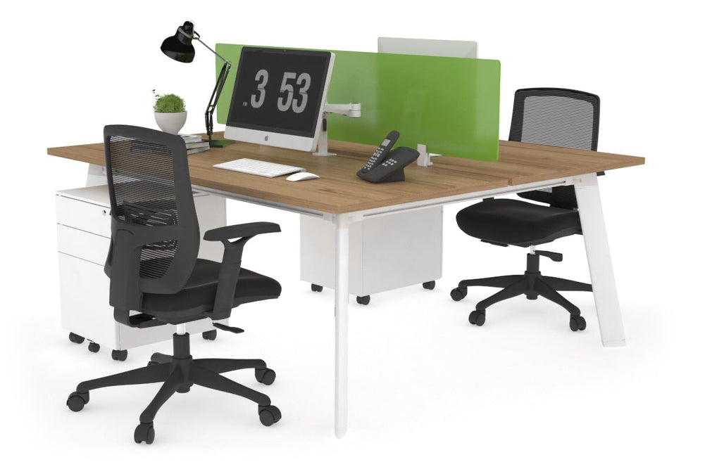Switch - 2 Person Workstation White Frame [1200L x 800W with Cable Scallop]-salvage oak green perspex (400H x 800W) 