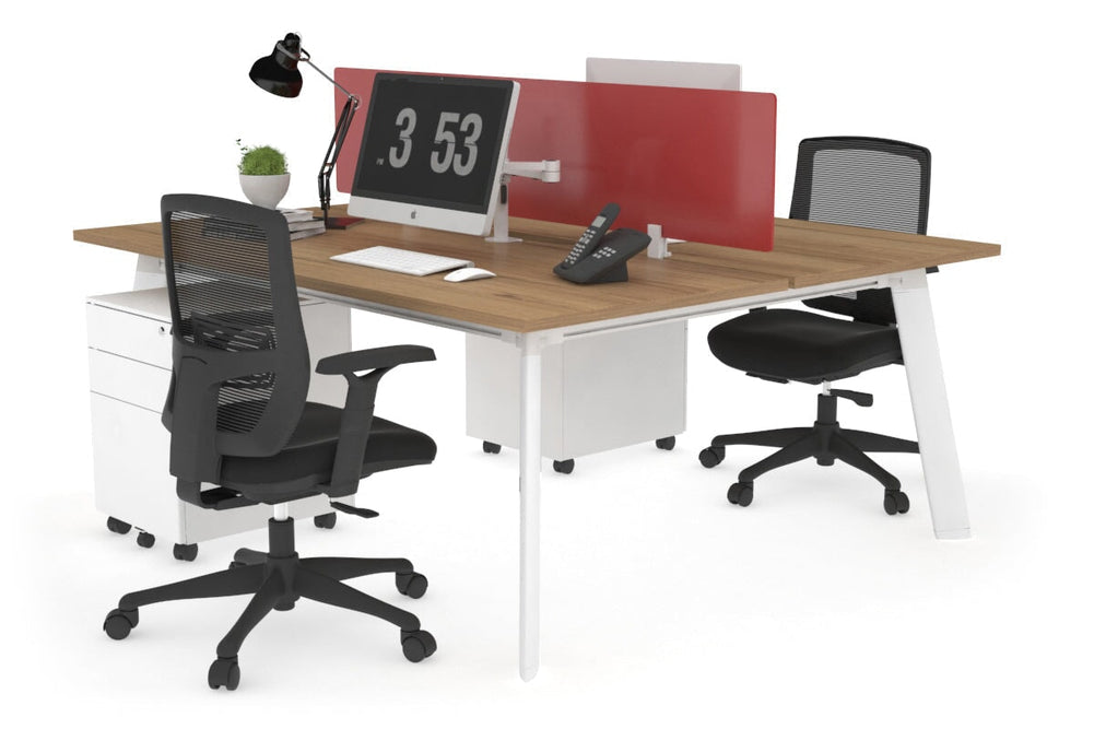 Switch - 2 Person Workstation White Frame [1200L x 800W with Cable Scallop]-salvage oak red perspex (400H x 800W) 