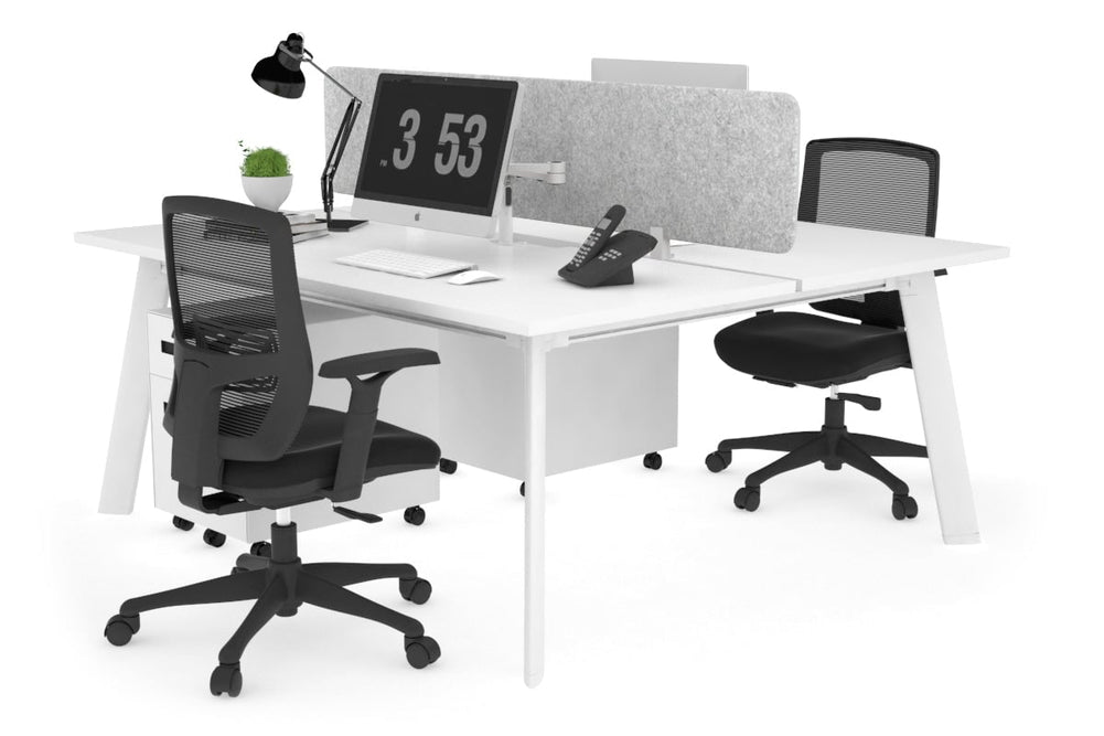 Switch - 2 Person Workstation White Frame [1200L x 800W with Cable Scallop]-white light grey acoustic panel (400H x 1200W) 