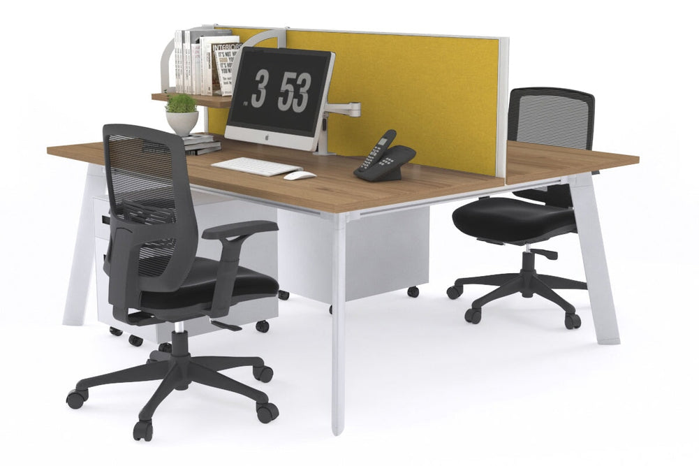 Switch - 2 Person Workstation White Frame [1200L x 800W with Cable Scallop]-salvage oak mustard yellow (500H x 1200W) 