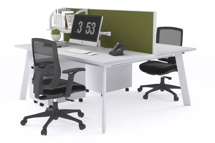 Switch - 2 Person Workstation White Frame [1200L x 800W with Cable Scallop] Jasonl white green moss (500H x 1200W) 