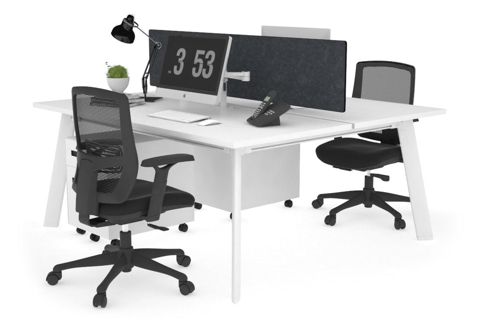 Switch - 2 Person Workstation White Frame [1200L x 800W with Cable Scallop]-white grey acoustic perspex (400H x 800W) 