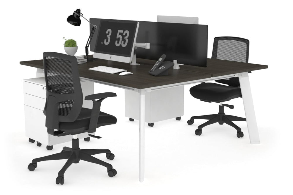 Switch - 2 Person Workstation White Frame [1200L x 800W with Cable Scallop]-dark oak black perspex (400H x 800W) 