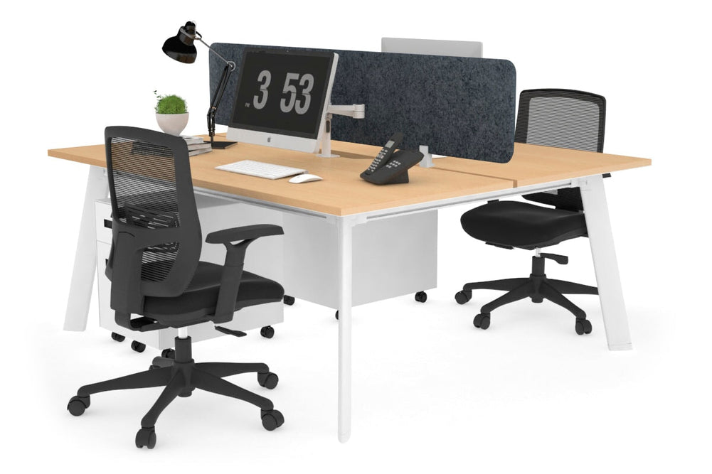 Switch - 2 Person Workstation White Frame [1200L x 800W with Cable Scallop]-maple dark grey acoustic panel (400H x 1200W) 