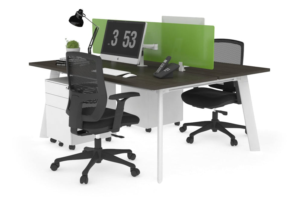 Switch - 2 Person Workstation White Frame [1400L x 700W]-dark oak green perspex (400H x 800W) 