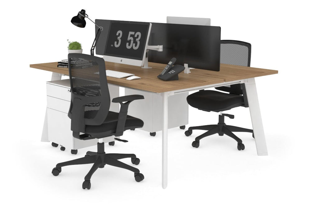 Switch - 2 Person Workstation White Frame [1400L x 700W]-salvage oak black perspex (400H x 800W) 