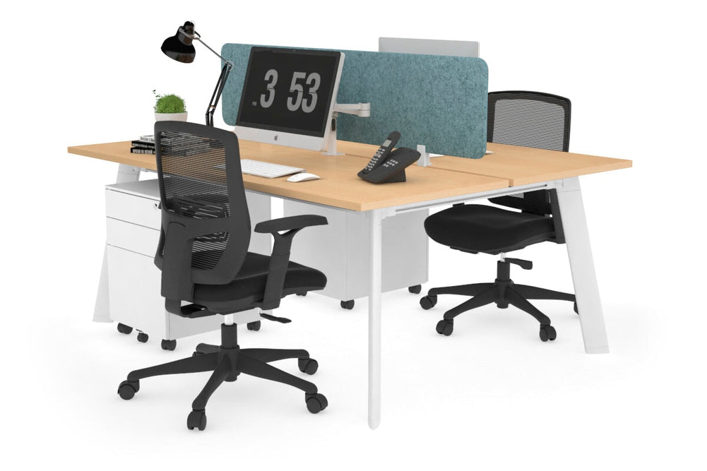 Switch - 2 Person Workstation White Frame [1400L x 700W]-maple blue acoustic panel (400H x 1200W) 