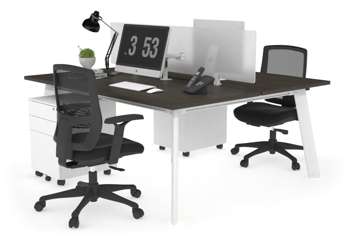 Switch - 2 Person Workstation White Frame [1400L x 800W with Cable Scallop] Jasonl dark oak white perspex (400H x 800W) 