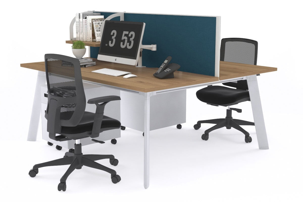 Switch - 2 Person Workstation White Frame [1400L x 800W with Cable Scallop] Jasonl salvage oak deep blue (500H x 1400W) 