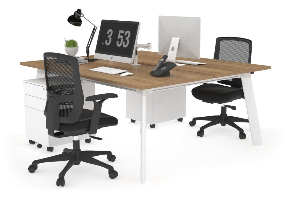 Switch - 2 Person Workstation White Frame [1400L x 800W with Cable Scallop]-salvage oak none 