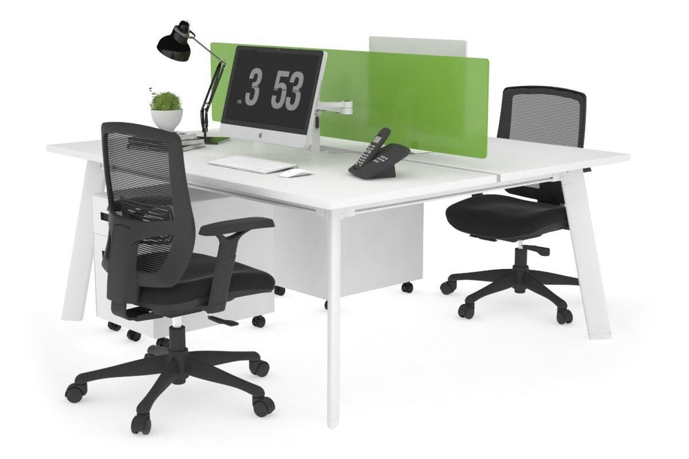 Switch - 2 Person Workstation White Frame [1400L x 800W with Cable Scallop]-white green perspex (400H x 800W) 