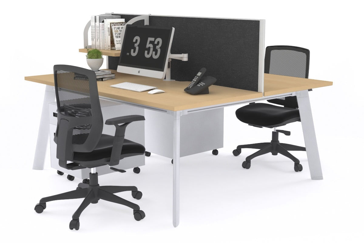 Switch - 2 Person Workstation White Frame [1400L x 800W with Cable Scallop] Jasonl maple moody charcoal (500H x 1400W) 