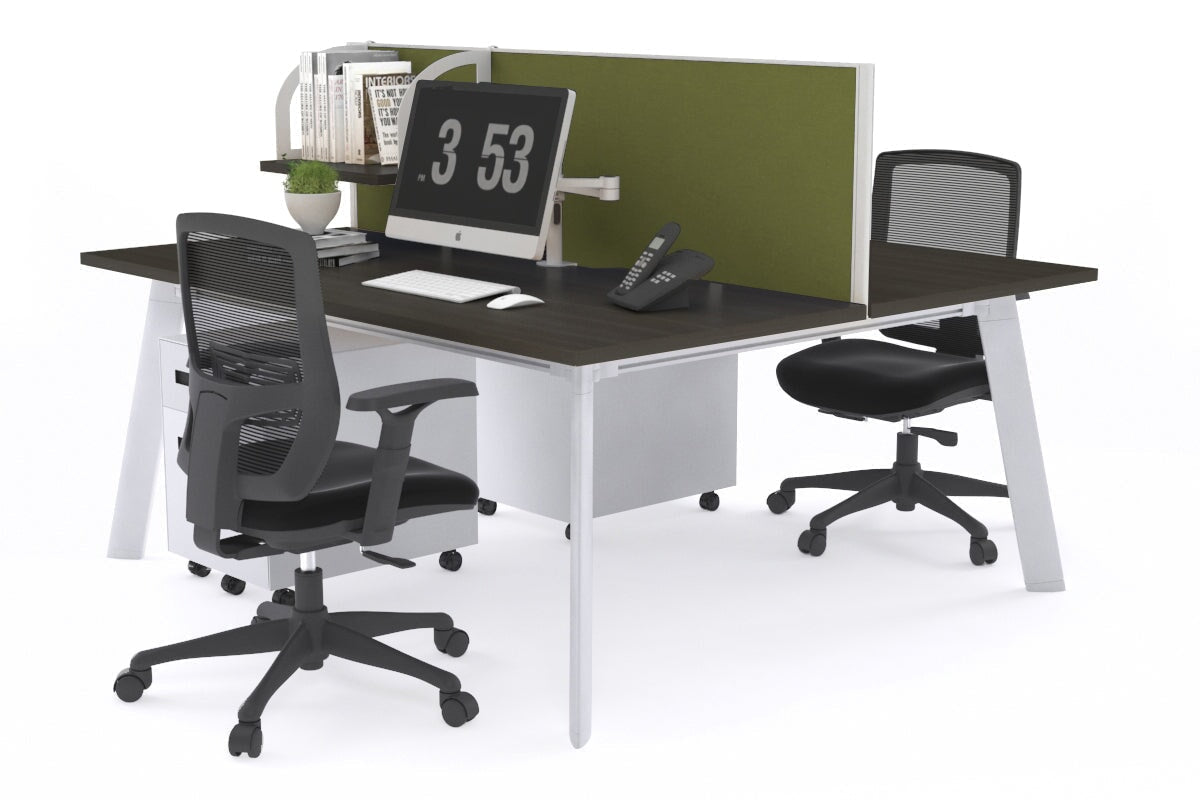 Switch - 2 Person Workstation White Frame [1400L x 800W with Cable Scallop]-dark oak green moss (500H x 1400W) 