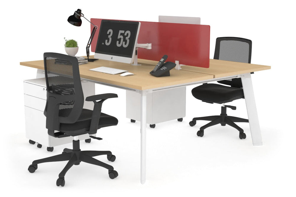 Switch - 2 Person Workstation White Frame [1400L x 800W with Cable Scallop]-maple red perspex (400H x 800W) 