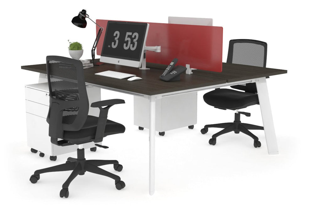 Switch - 2 Person Workstation White Frame [1400L x 800W with Cable Scallop]-dark oak red perspex (400H x 800W) 