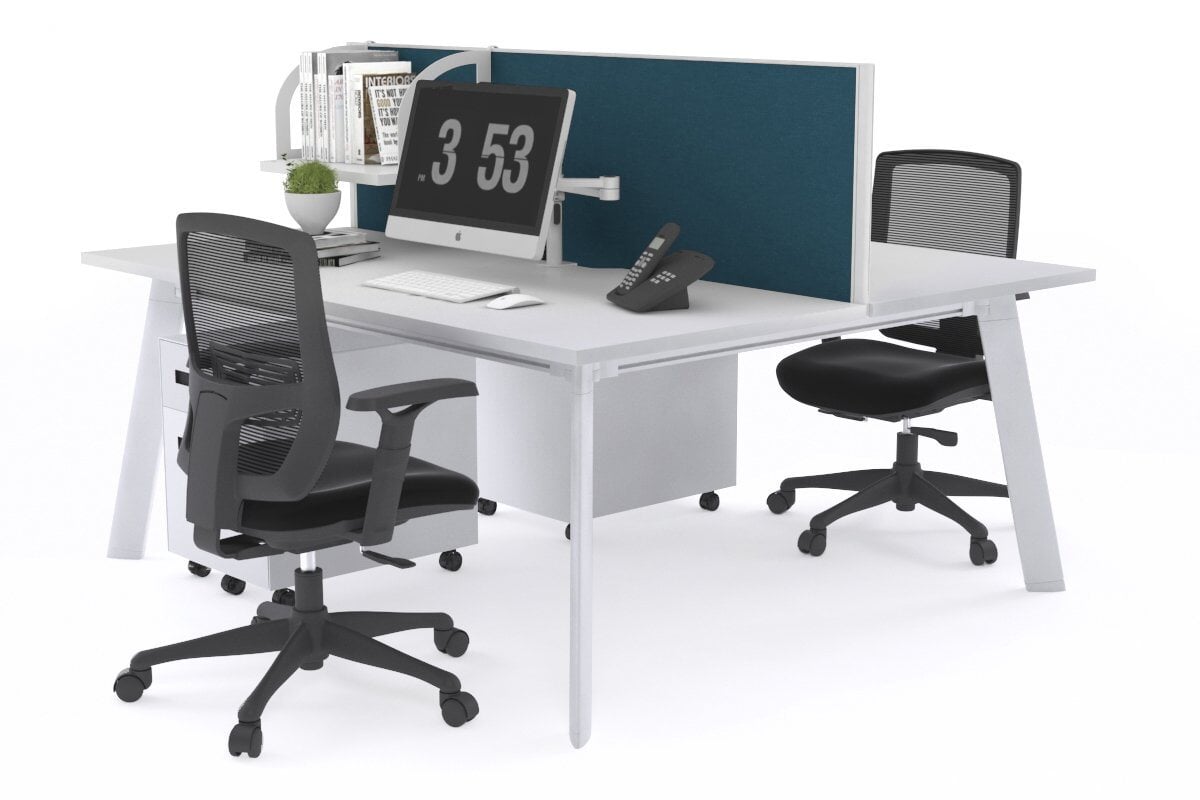 Switch - 2 Person Workstation White Frame [1400L x 800W with Cable Scallop] Jasonl white deep blue (500H x 1400W) 
