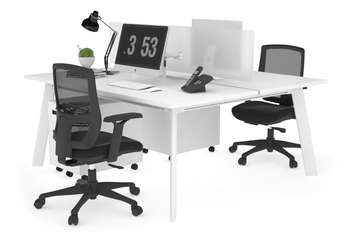 Switch - 2 Person Workstation White Frame [1400L x 800W with Cable Scallop] Jasonl white white perspex (400H x 800W) 