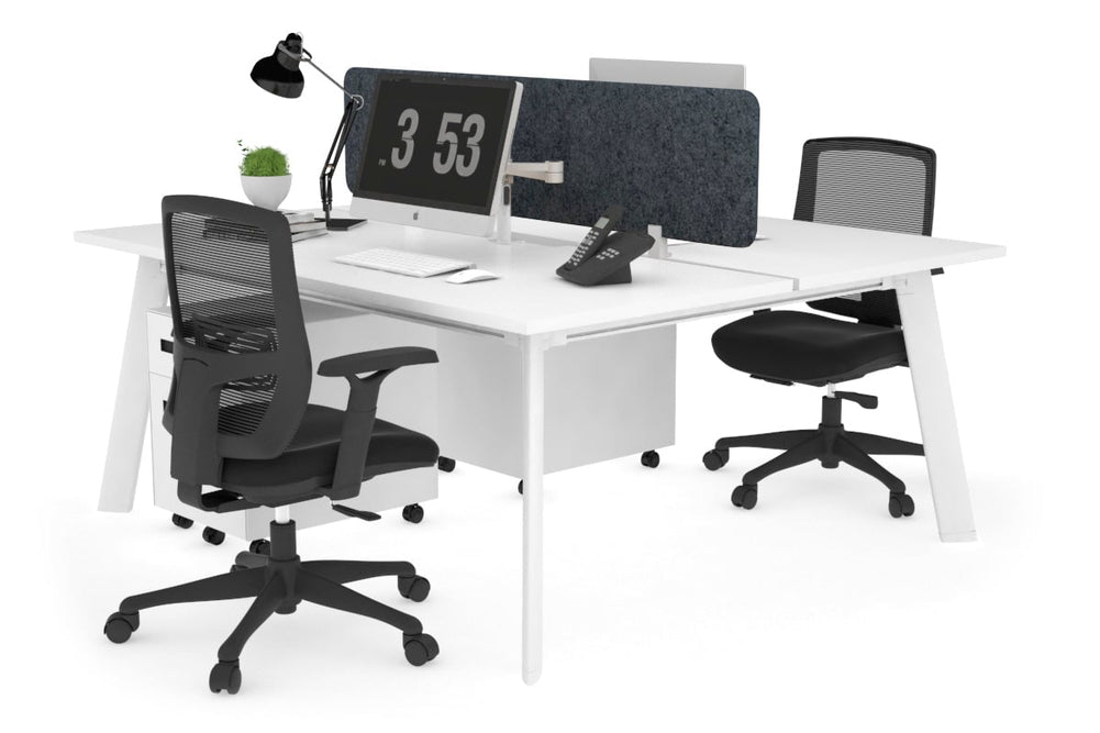 Switch - 2 Person Workstation White Frame [1400L x 800W with Cable Scallop]-white dark grey acoustic panel (400H x 1200W) 
