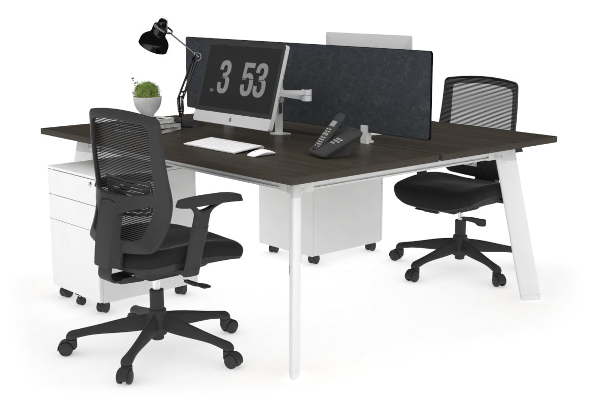 Switch - 2 Person Workstation White Frame [1400L x 800W with Cable Scallop] Jasonl dark oak grey echo perspex (400H x 800W) 