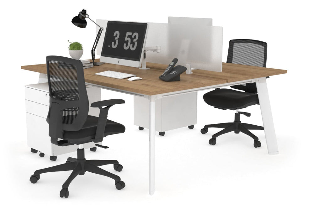 Switch - 2 Person Workstation White Frame [1400L x 800W with Cable Scallop]-salvage oak white perspex (400H x 800W) 