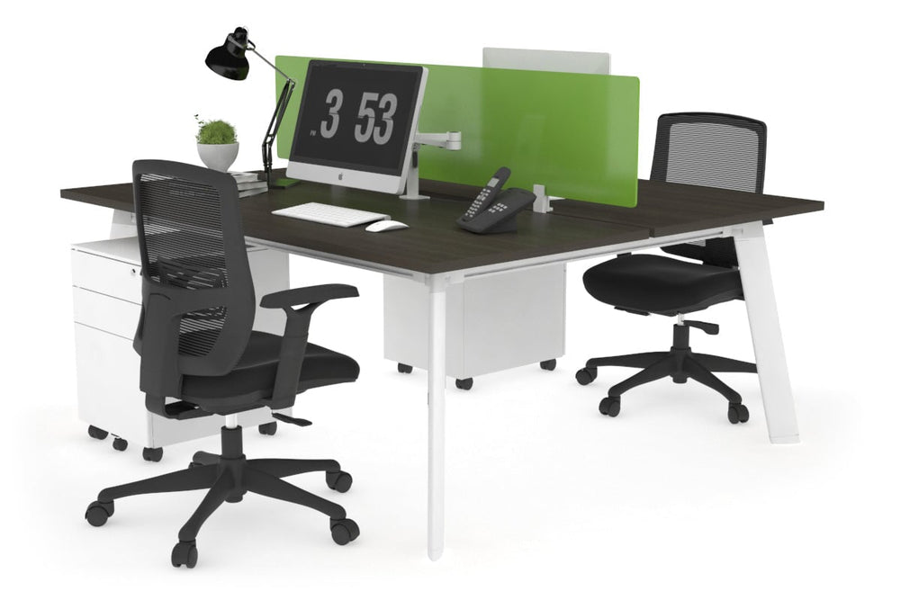 Switch - 2 Person Workstation White Frame [1400L x 800W with Cable Scallop]-dark oak green perspex (400H x 800W) 