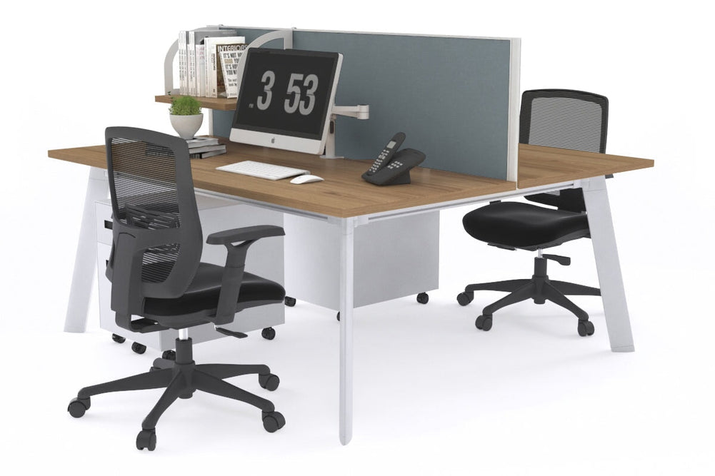 Switch - 2 Person Workstation White Frame [1400L x 800W with Cable Scallop]-salvage oak cool grey (500H x 1400W) 