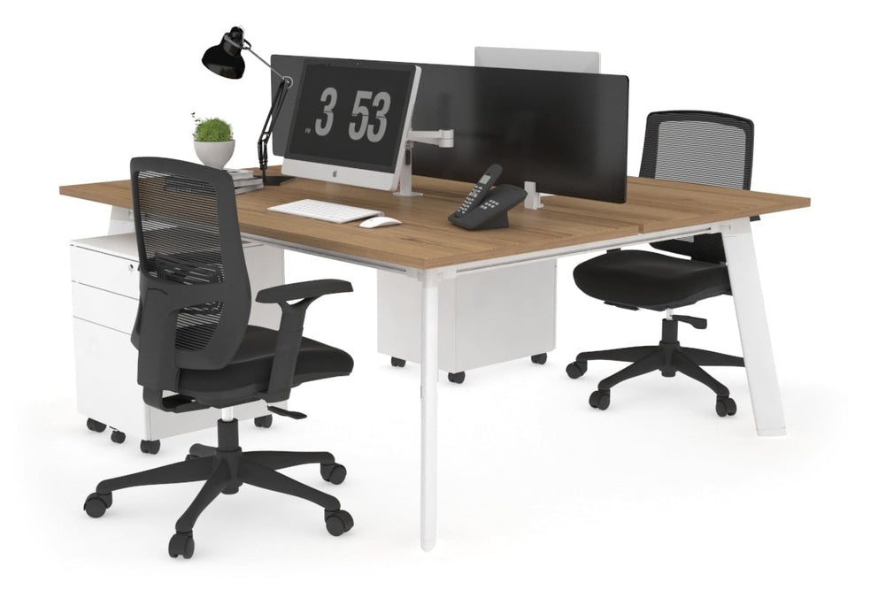 Switch - 2 Person Workstation White Frame [1400L x 800W with Cable Scallop]-salvage oak black perspex (400H x 800W) 