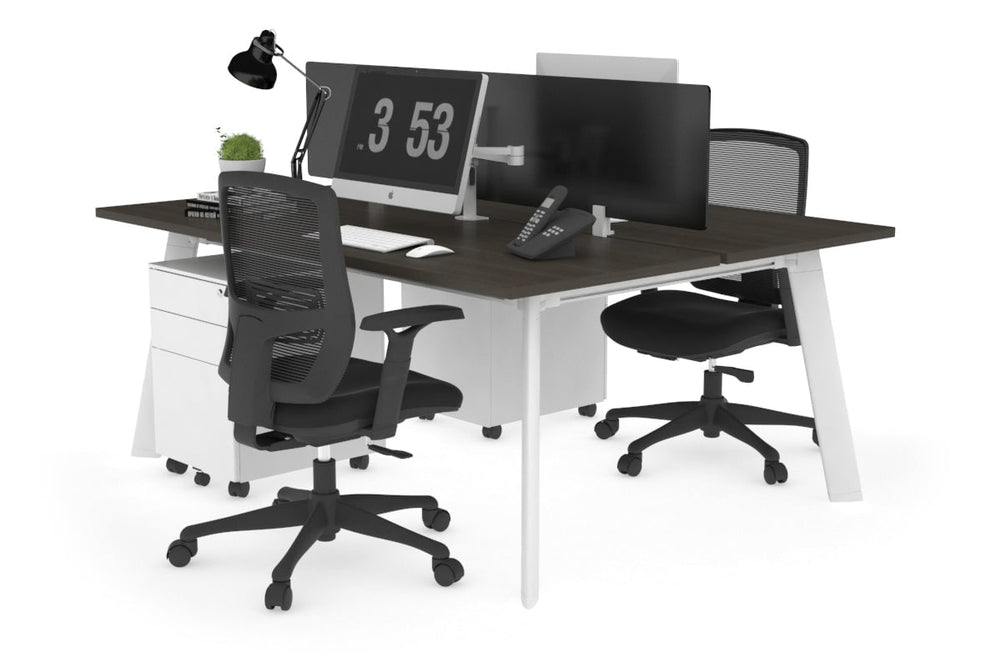 Switch - 2 Person Workstation White Frame [1600L x 700W]-dark oak black perspex (400H x 1500W) 