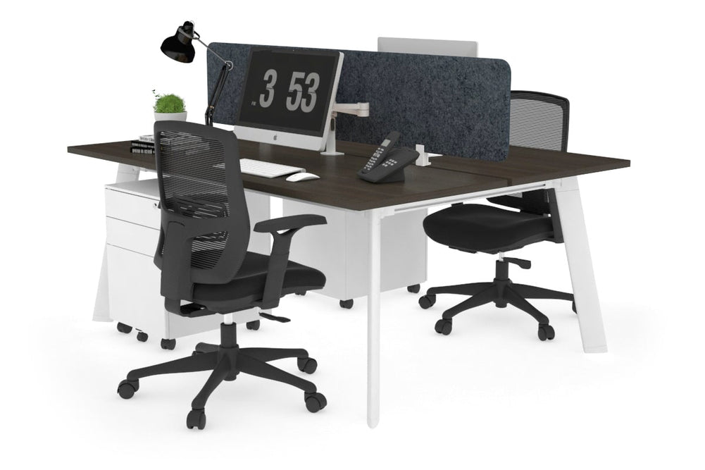 Switch - 2 Person Workstation White Frame [1600L x 700W]-dark oak dark grey acoustic panel (400H x 1600W) 