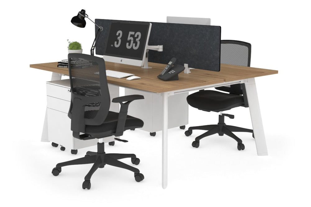 Switch - 2 Person Workstation White Frame [1600L x 700W]-salvage oak grey acoustic perspex (400H x 1500W) 