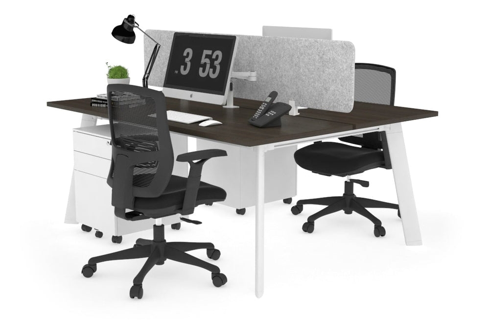 Switch - 2 Person Workstation White Frame [1600L x 700W]-dark oak light grey acoustic panel (400H x 1600W) 