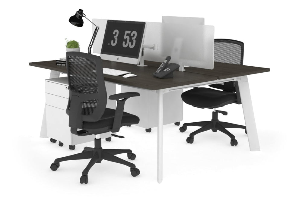 Switch - 2 Person Workstation White Frame [1600L x 700W]-dark oak white perspex (400H x 1500W) 