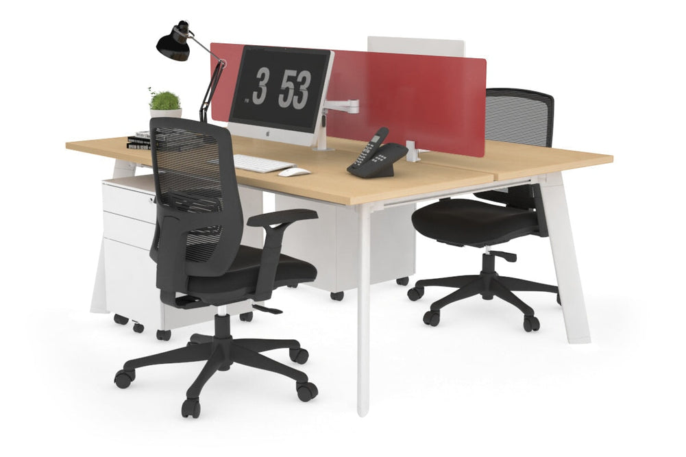 Switch - 2 Person Workstation White Frame [1600L x 700W]-maple red perspex (400H x 1500W) 