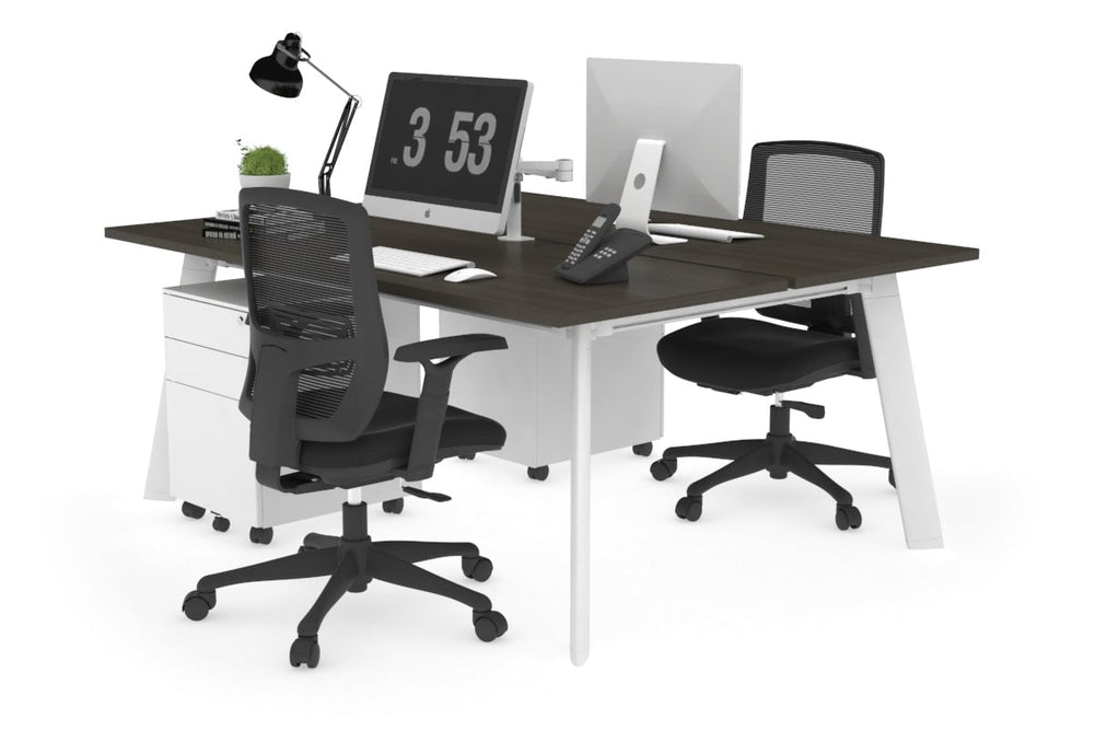 Switch - 2 Person Workstation White Frame [1600L x 700W]-dark oak none 
