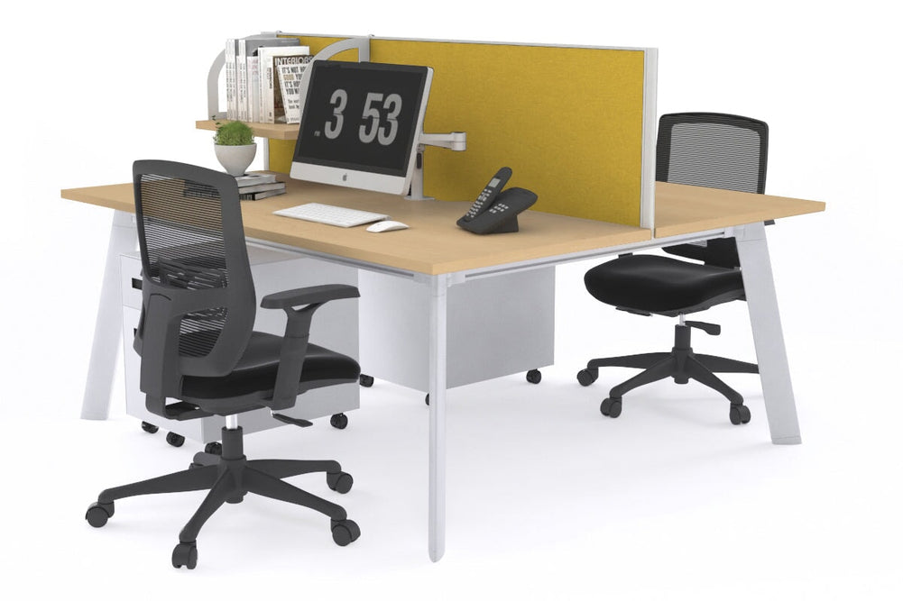 Switch - 2 Person Workstation White Frame [1600L x 800W with Cable Scallop]-maple mustard yellow (500H x 1600W) 