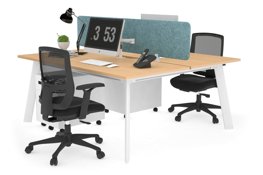 Switch - 2 Person Workstation White Frame [1600L x 800W with Cable Scallop]-maple blue acoustic panel (400H x 1600W) 